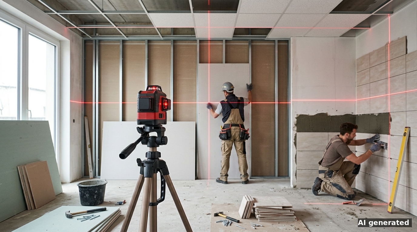 Kreuzlinienlaser in der Praxis: Trockenbau, Fliesen und Decke richtig einsetzen